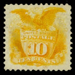 Cost of US Stamps Scott Cat. # 127: 10c 1875 Pictorial Re-issue Shield Eagle. Daniel Kelleher Auctions, Mar 2014, Sale 650, Lot 2563