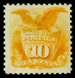 Costs of US Stamp Scott Cat. 127: 10c 1875 Pictorial Re-issue Shield Eagle. Daniel Kelleher Auctions, Sep 2013, Sale 639, Lot 3236
