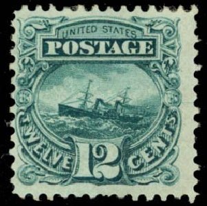 Cost of US Stamps Scott #128 - 1875 12c Pictorial Re-issue S.S. Adriatic. Daniel Kelleher Auctions, Sep 2013, Sale 639, Lot 3237