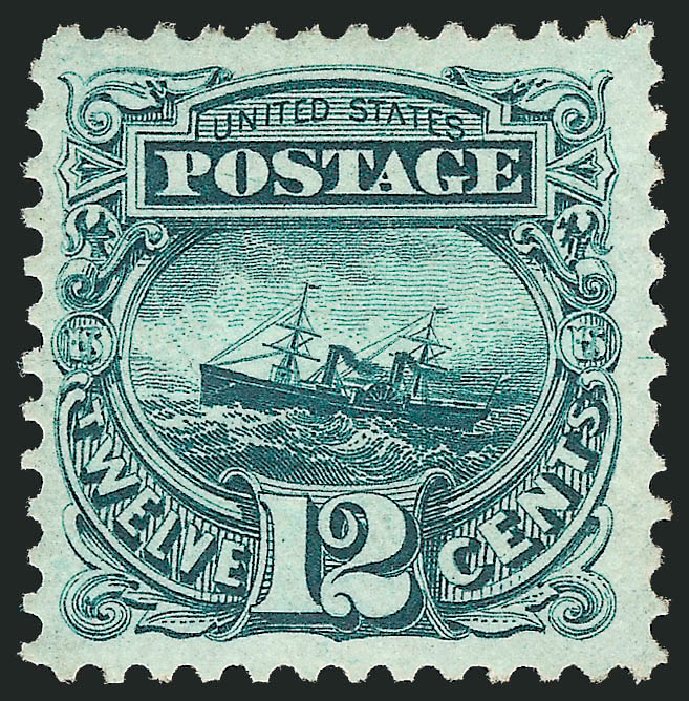 Costs of US Stamp Scott # 128 - 1875 12c Pictorial Re-issue S.S. Adriatic. Robert Siegel Auction Galleries, Mar 2011, Sale 1007, Lot 2307
