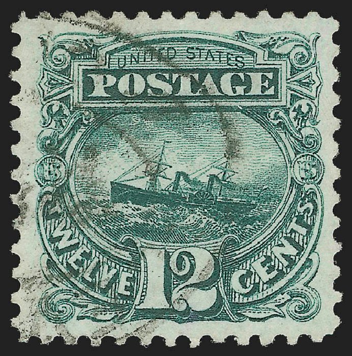 US Stamp Values Scott Catalog # 128 - 12c 1875 Pictorial Re-issue S.S. Adriatic. Robert Siegel Auction Galleries, Oct 2012, Sale 1032, Lot 3207