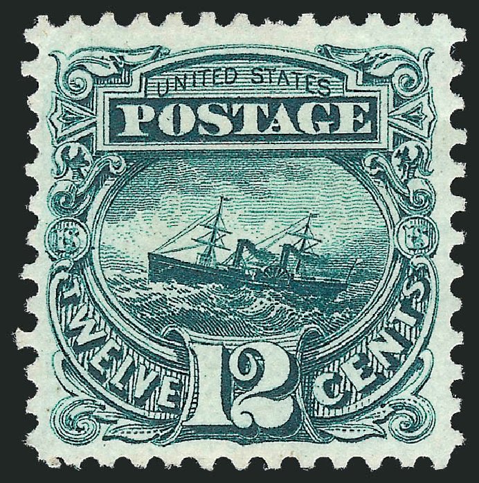 Price of US Stamp Scott Cat. # 128 - 1875 12c Pictorial Re-issue S.S. Adriatic. Robert Siegel Auction Galleries, Jun 2012, Sale 1026, Lot 1278