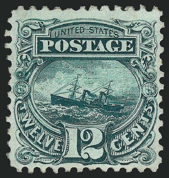US Stamp Values Scott # 128 - 12c 1875 Pictorial Re-issue S.S. Adriatic. Robert Siegel Auction Galleries, Sep 2009, Sale 976, Lot 1498