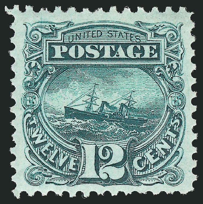 Values of US Stamp Scott # 128 - 1875 12c Pictorial Re-issue S.S. Adriatic. Robert Siegel Auction Galleries, Mar 2012, Sale 1019, Lot 479