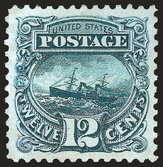 Values of US Stamp Scott Cat. 128 - 12c 1875 Pictorial Re-issue S.S. Adriatic. Robert Siegel Auction Galleries, Sep 2009, Sale 976, Lot 1499