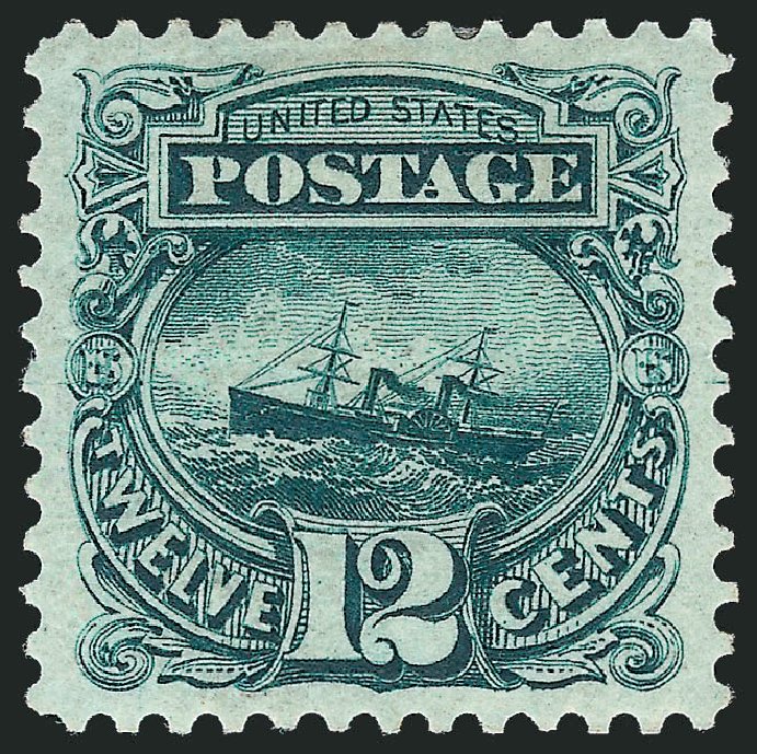 US Stamps Price Scott # 128: 12c 1875 Pictorial Re-issue S.S. Adriatic. Robert Siegel Auction Galleries, Sep 2010, Sale 993, Lot 529