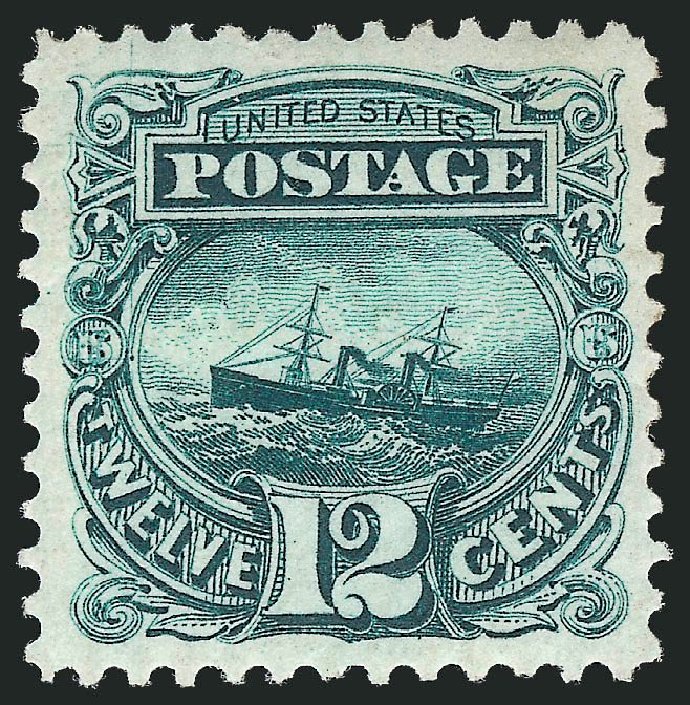 Cost of US Stamp Scott Catalogue #128 - 12c 1875 Pictorial Re-issue S.S. Adriatic. Robert Siegel Auction Galleries, Nov 2013, Sale 1061, Lot 3560