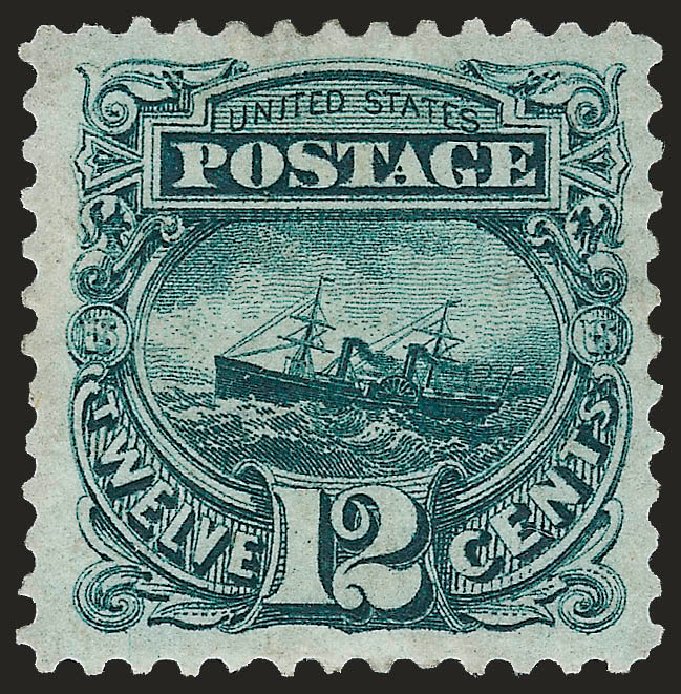US Stamp Value Scott Catalogue #128 - 1875 12c Pictorial Re-issue S.S. Adriatic. Robert Siegel Auction Galleries, Jun 2010, Sale 992, Lot 2200
