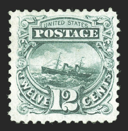 Value of US Stamp Scott Catalogue 128 - 12c 1875 Pictorial Re-issue S.S. Adriatic. Spink Shreves Galleries, Jul 2012, Sale 140, Lot 150
