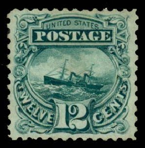 US Stamps Price Scott Cat. #128 - 1875 12c Pictorial Re-issue S.S. Adriatic. Daniel Kelleher Auctions, Sep 2013, Sale 639, Lot 394