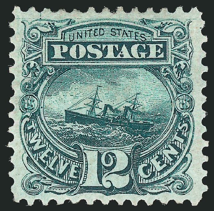 Values of US Stamps Scott Catalogue 128 - 12c 1875 Pictorial Re-issue S.S. Adriatic. Robert Siegel Auction Galleries, May 2013, Sale 1044, Lot 114