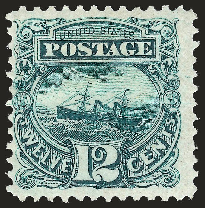 Cost of US Stamp Scott Cat. #128 - 1875 12c Pictorial Re-issue S.S. Adriatic. Robert Siegel Auction Galleries, Dec 2009, Sale 982, Lot 5384