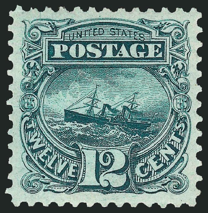 Price of US Stamps Scott Cat. #128: 1875 12c Pictorial Re-issue S.S. Adriatic. Robert Siegel Auction Galleries, Nov 2013, Sale 1057, Lot 695
