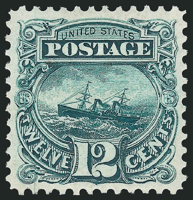 Values of US Stamps Scott Catalogue # 128 - 12c 1875 Pictorial Re-issue S.S. Adriatic. Robert Siegel Auction Galleries, Sep 2009, Sale 976, Lot 1495