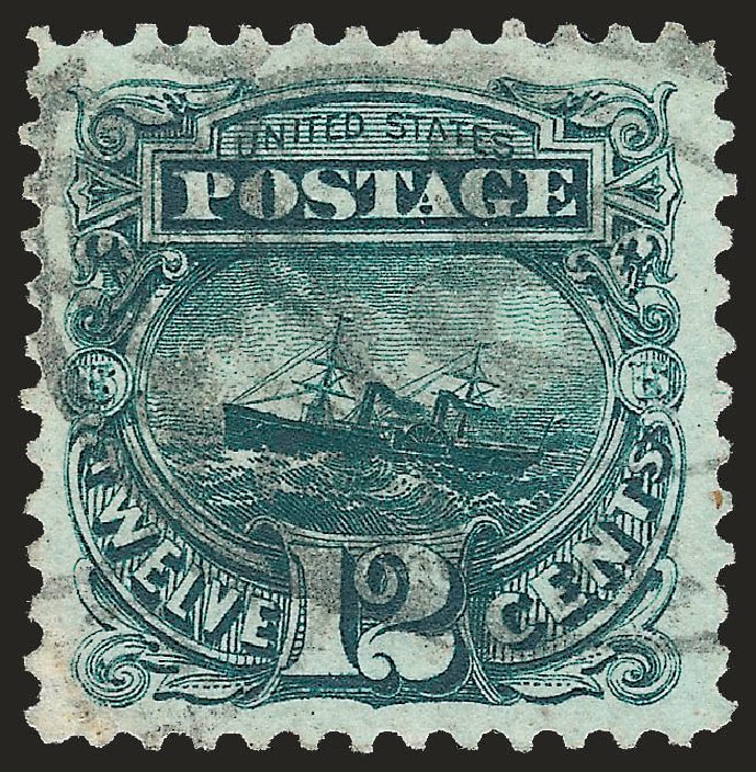 Values of US Stamp Scott Catalog #128 - 1875 12c Pictorial Re-issue S.S. Adriatic. Robert Siegel Auction Galleries, Dec 2009, Sale 982, Lot 5385