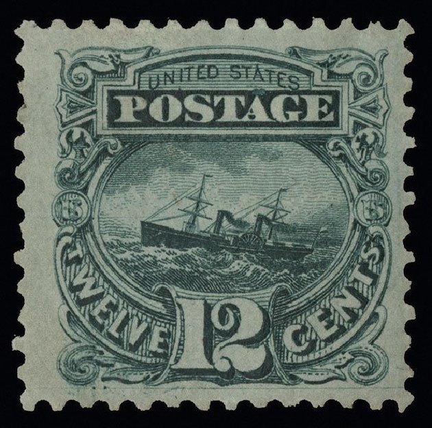 Cost of US Stamps Scott Catalog #128: 12c 1875 Pictorial Re-issue S.S. Adriatic. Spink Shreves Galleries, Aug 2013, Sale 144, Lot 165