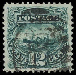 Price of US Stamp Scott Catalog #128: 1875 12c Pictorial Re-issue S.S. Adriatic. Daniel Kelleher Auctions, Aug 2012, Sale 631, Lot 822