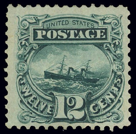 US Stamp Prices Scott Cat. #128: 12c 1875 Pictorial Re-issue S.S. Adriatic. Daniel Kelleher Auctions, Feb 2013, Sale 634, Lot 102