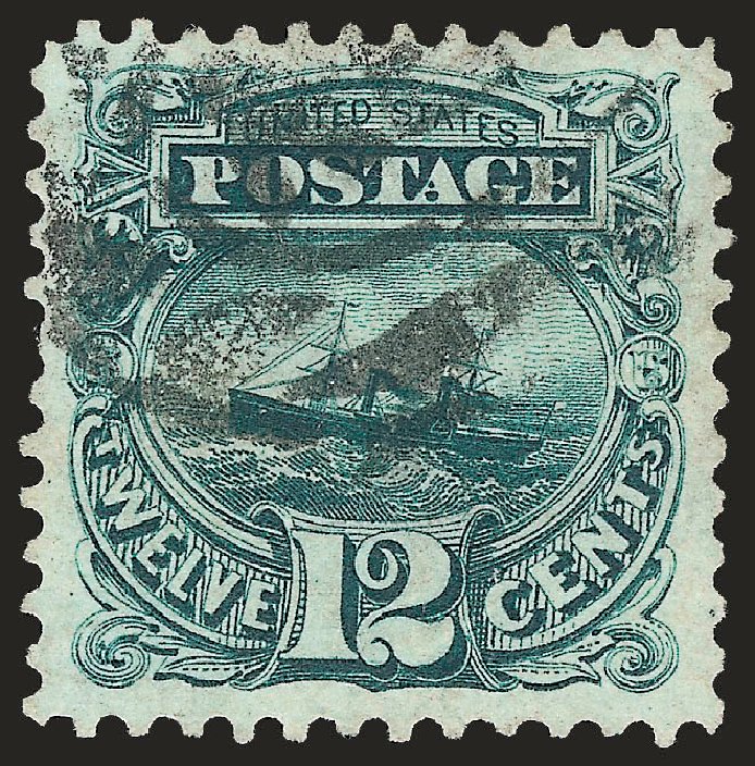 US Stamps Values Scott Catalogue # 128 - 1875 12c Pictorial Re-issue S.S. Adriatic. Robert Siegel Auction Galleries, Jun 2010, Sale 992, Lot 2202
