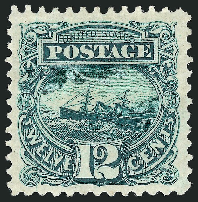 Costs of US Stamp Scott Catalog 128 - 12c 1875 Pictorial Re-issue S.S. Adriatic. Robert Siegel Auction Galleries, Oct 2011, Sale 1013, Lot 243