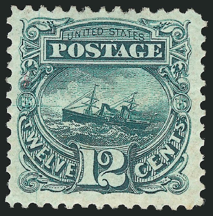 Cost of US Stamp Scott Catalog # 128 - 1875 12c Pictorial Re-issue S.S. Adriatic. Robert Siegel Auction Galleries, Dec 2009, Sale 982, Lot 5383
