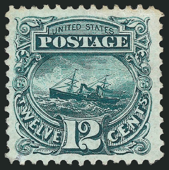 Price of US Stamps Scott Cat. #128 - 1875 12c Pictorial Re-issue S.S. Adriatic. Robert Siegel Auction Galleries, Oct 2011, Sale 1014, Lot 1336