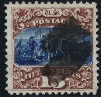 US Stamps Values Scott Cat. #129: 15c 1875 Pictorial Re-issue Columbus. Cherrystone Auctions, Mar 2008, Sale 200803, Lot 177