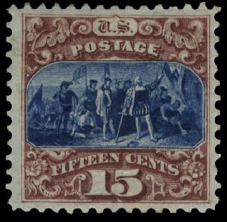 US Stamps Prices Scott Catalogue 129 - 15c 1875 Pictorial Re-issue Columbus. Cherrystone Auctions, Mar 2010, Sale 201003, Lot 118