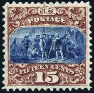 US Stamp Prices Scott Catalog #129 - 1875 15c Pictorial Re-issue Columbus. Harmer-Schau Auction Galleries, Jan 2014, Sale 100, Lot 468