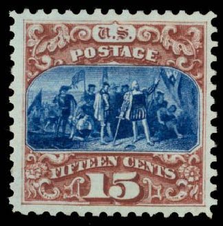 Price of US Stamp Scott # 129 - 15c 1875 Pictorial Re-issue Columbus. Daniel Kelleher Auctions, Oct 2014, Sale 660, Lot 2159