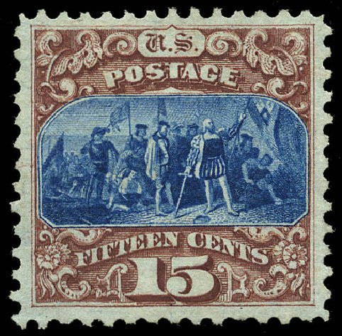 US Stamp Value Scott 129: 1875 15c Pictorial Re-issue Columbus. Matthew Bennett International, May 2014, Sale 350, Lot 240