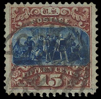 US Stamp Value Scott # 129: 1875 15c Pictorial Re-issue Columbus. Daniel Kelleher Auctions, Jan 2012, Sale 628, Lot 301
