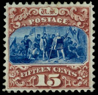 Value of US Stamp Scott Cat. 129: 15c 1875 Pictorial Re-issue Columbus. Daniel Kelleher Auctions, Mar 2014, Sale 648, Lot 2071