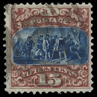 Prices of US Stamps Scott Cat. # 129: 15c 1875 Pictorial Re-issue Columbus. Daniel Kelleher Auctions, Aug 2012, Sale 631, Lot 824