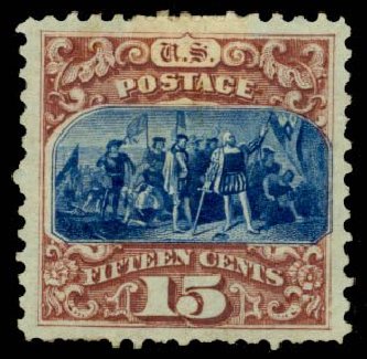 Values of US Stamps Scott Catalogue #129 - 1875 15c Pictorial Re-issue Columbus. Daniel Kelleher Auctions, Sep 2014, Sale 655, Lot 264