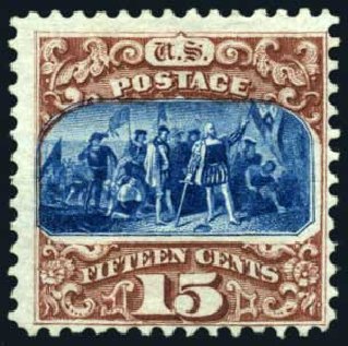 US Stamp Values Scott Cat. #129: 1875 15c Pictorial Re-issue Columbus. Harmer-Schau Auction Galleries, Oct 2008, Sale 79, Lot 105