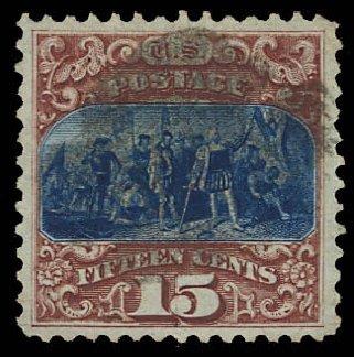 Prices of US Stamps Scott Catalog #129 - 15c 1875 Pictorial Re-issue Columbus. Daniel Kelleher Auctions, Aug 2012, Sale 631, Lot 825
