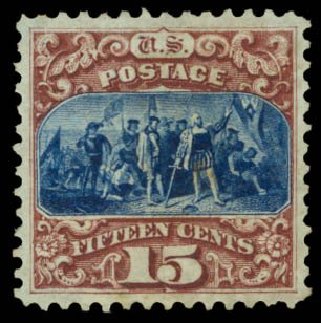 US Stamps Prices Scott Catalogue # 129: 1875 15c Pictorial Re-issue Columbus. Daniel Kelleher Auctions, Mar 2014, Sale 650, Lot 2565