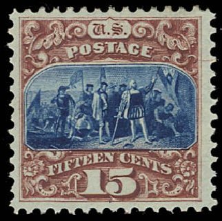 Value of US Stamp Scott Cat. #129: 15c 1875 Pictorial Re-issue Columbus. Daniel Kelleher Auctions, Oct 2012, Sale 632, Lot 1052