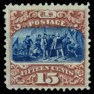 US Stamp Prices Scott #129: 1875 15c Pictorial Re-issue Columbus. Daniel Kelleher Auctions, Dec 2014, Sale 661, Lot 133