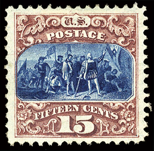 US Stamps Prices Scott Cat. 129 - 1875 15c Pictorial Re-issue Columbus. Cherrystone Auctions, Feb 2011, Sale 201102, Lot 56