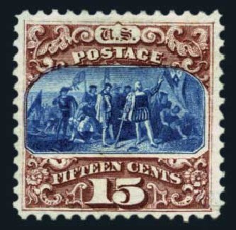 US Stamps Values Scott Catalog 129: 15c 1875 Pictorial Re-issue Columbus. Harmer-Schau Auction Galleries, Aug 2014, Sale 102, Lot 1776