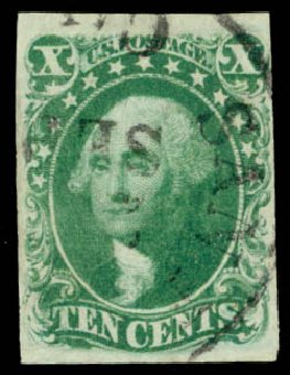 US Stamp Value Scott Catalog # 13 - 10c 1855 Washington. Daniel Kelleher Auctions, Sep 2013, Sale 639, Lot 3127