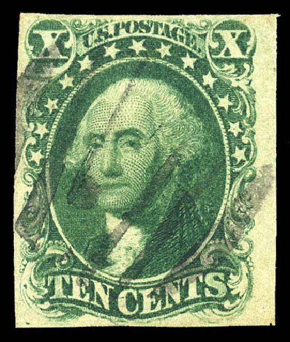 US Stamp Values Scott Catalog 13: 10c 1855 Washington. Matthew Bennett International, May 2014, Sale 350, Lot 31