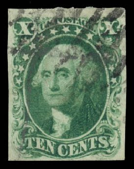 Values of US Stamps Scott Catalog 13: 1855 10c Washington. Daniel Kelleher Auctions, Jan 2015, Sale 663, Lot 1231