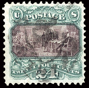 Price of US Stamp Scott Catalogue #130: 1875 24c Pictorial Re-issue Declaration. Cherrystone Auctions, Feb 2011, Sale 201102, Lot 57