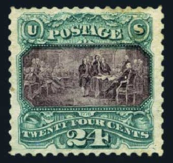 US Stamp Price Scott Cat. 130: 1875 24c Pictorial Re-issue Declaration. Harmer-Schau Auction Galleries, Aug 2014, Sale 102, Lot 1777