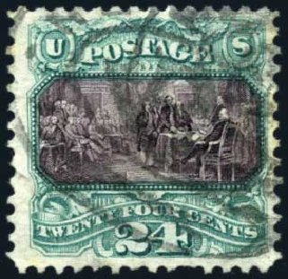 Price of US Stamps Scott Cat. # 130: 1875 24c Pictorial Re-issue Declaration. Harmer-Schau Auction Galleries, Oct 2009, Sale 83, Lot 367