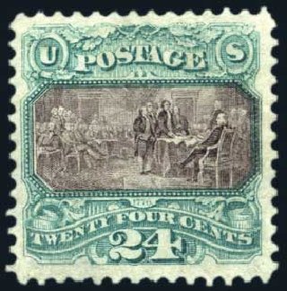 US Stamp Value Scott Cat. 130: 1875 24c Pictorial Re-issue Declaration. Harmer-Schau Auction Galleries, Aug 2011, Sale 90, Lot 1297