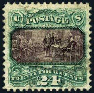 Values of US Stamps Scott Catalog # 130 - 1875 24c Pictorial Re-issue Declaration. Harmer-Schau Auction Galleries, Jan 2013, Sale 96, Lot 487